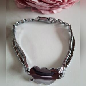 Vintage 80s Double Heart Silver Bracelet
